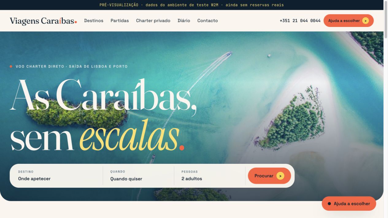 Website de viagens às Caraíbas
